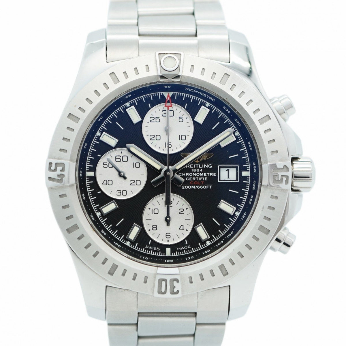 Gebrauchte Breitling Colt A13388 Herrenuhr mit schwarzem Zifferblatt 