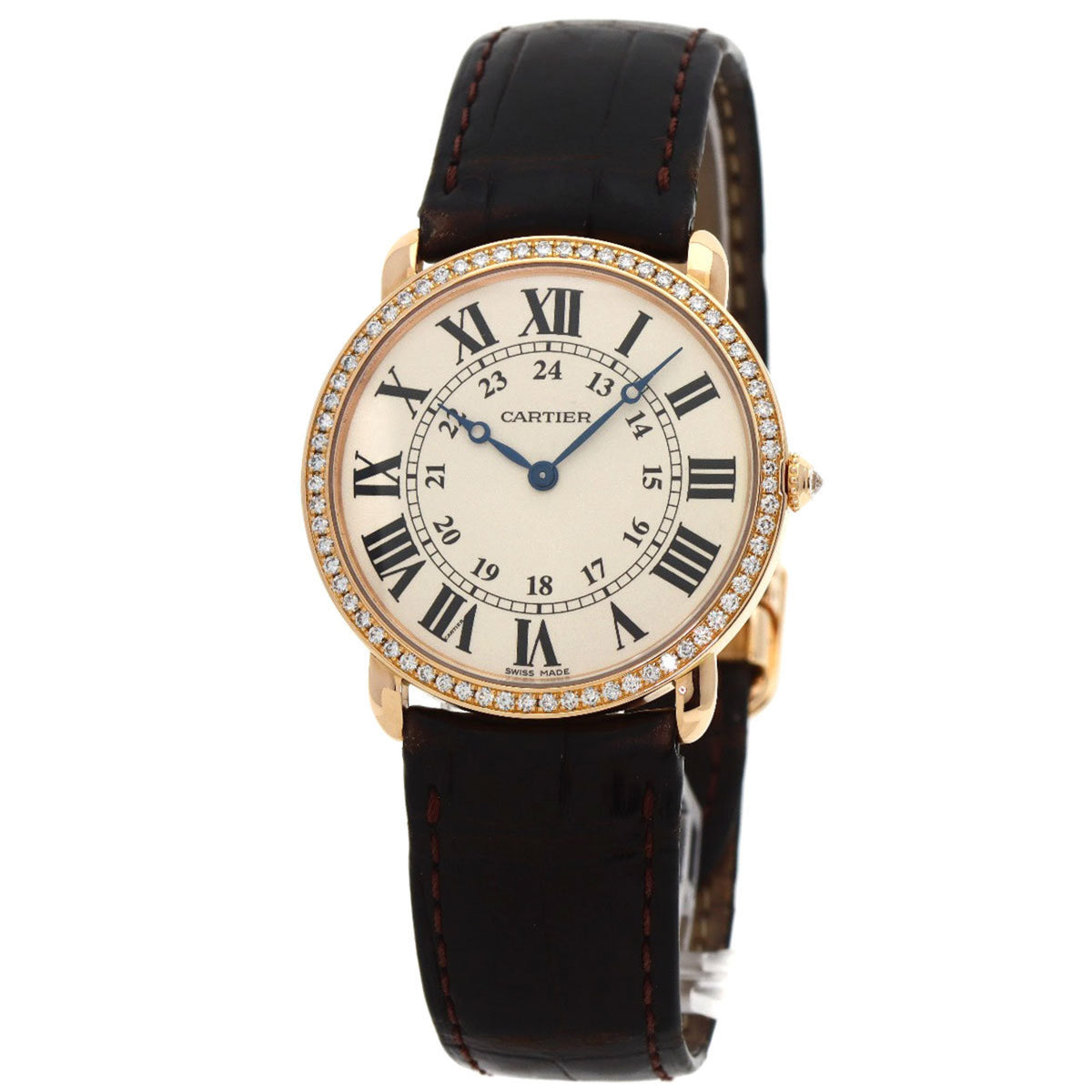 Gebrauchte Cartier WR000651 Ronde Louis LM 36mm Diamant Uhr K18 Rotgold Leder Herren CARTIER 