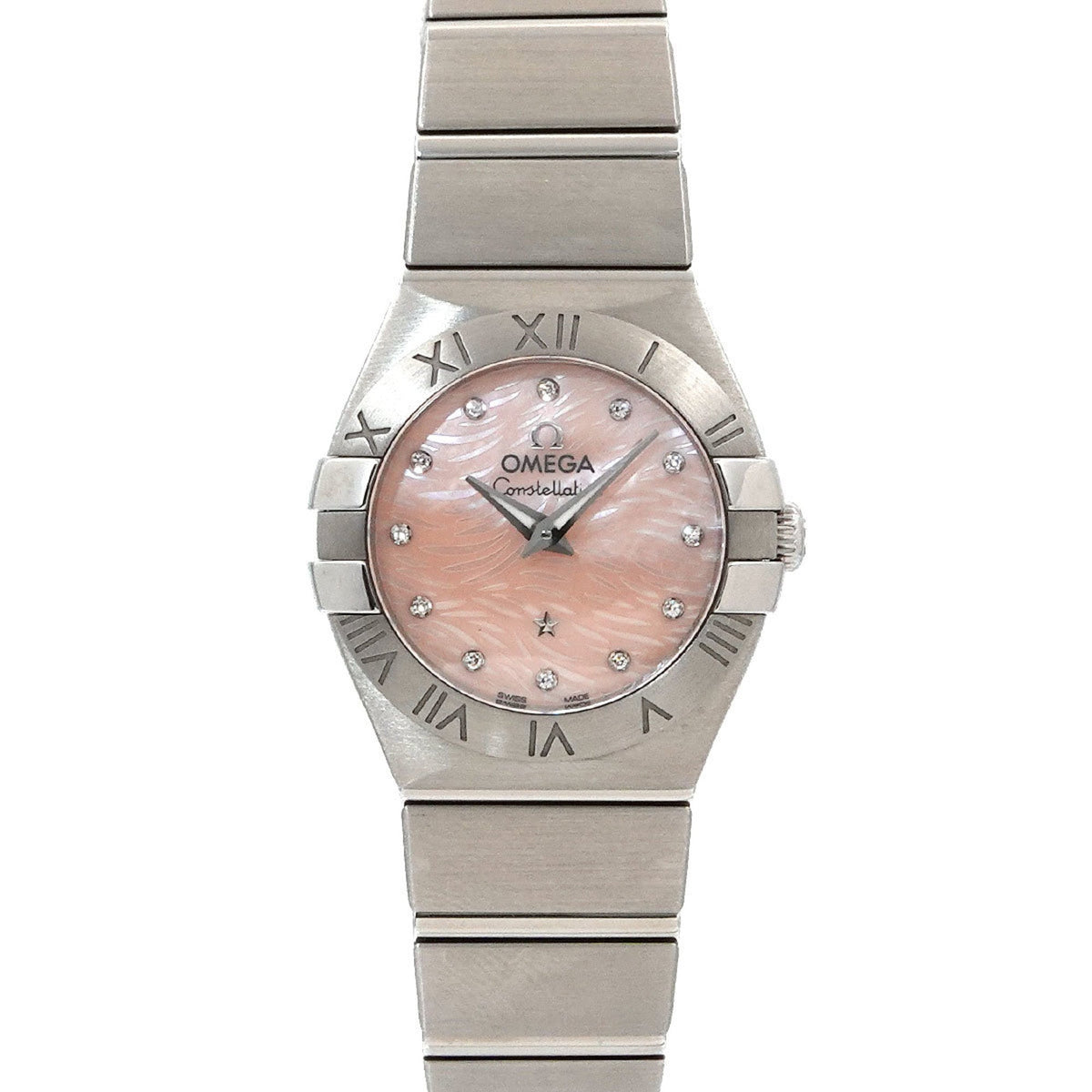 Pre-Owned OMEGA Constellation Plume 123 10 24 60 57 002 Women's Watch Pink Shell 12P Diamond Quartz