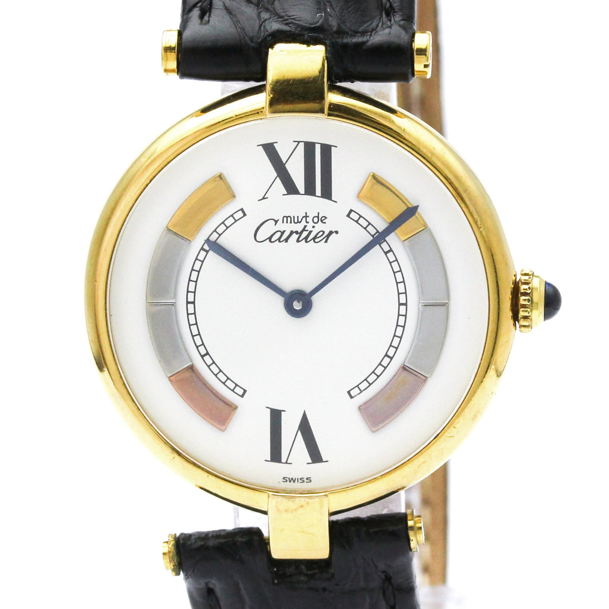Pre-Owned CARTIER Must Vendome Gold Plated Leather Quartz Unisex Watch 590003
