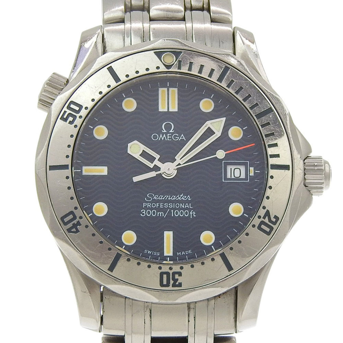 Pre-Owned OMEGA Seamaster 300M Watch, Caliber 1538 2562.80, Stainless Steel, 1995, Quartz Movement, Analog Display, Navy Dial, 300M, Men's