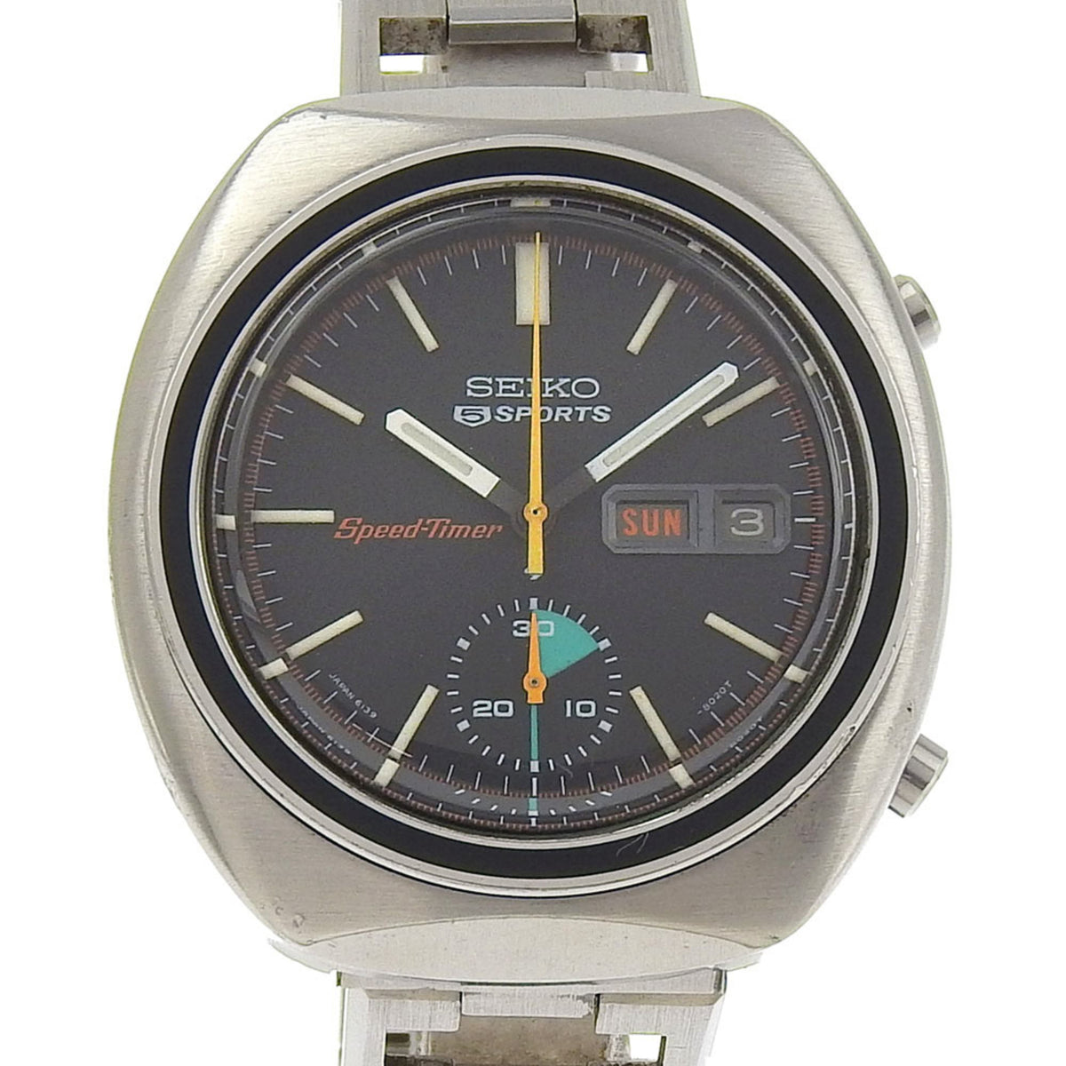 Gebrauchte Seiko SEIKO 5 Sportuhr Speed Timer 6139-8002 Edelstahl Automatik Schwarzes Zifferblatt Herren 