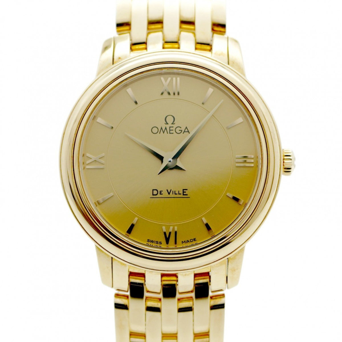 Gebrauchte Omega De Ville 424.50.27.60.08.001 Damenuhr mit goldenem Zifferblatt 