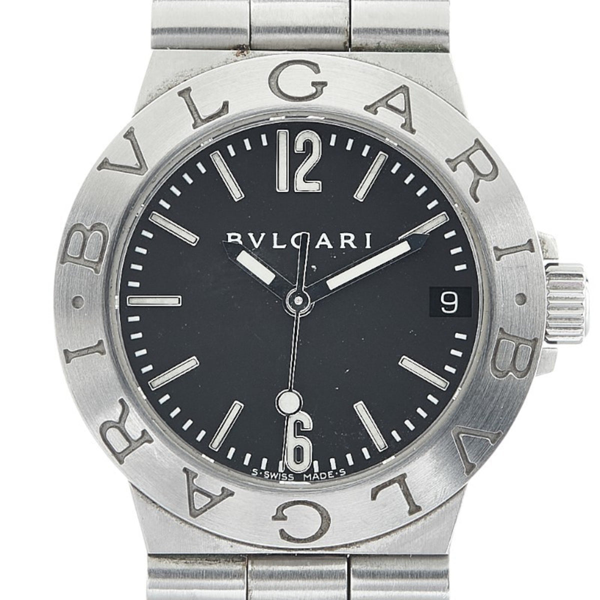 Gebrauchte BVLGARI Diagono Sportuhr LCV29S Quarz Schwarzes Zifferblatt Edelstahl Herren 