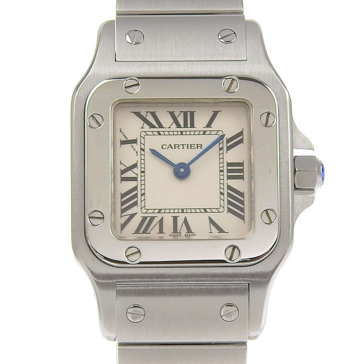 Gebraucht, wie neu, Cartier Santos Galbe SM W20056D6, weißes Zifferblatt, Edelstahl, Quarz, 23 mm, Damenuhr mit 2 Zeigern 