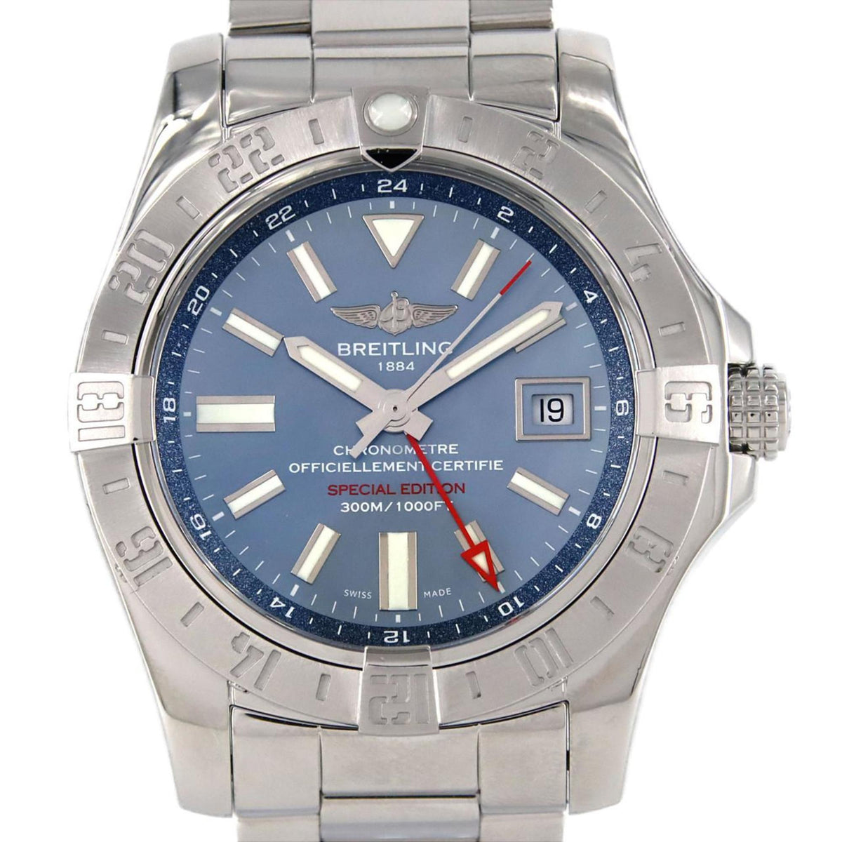 Gebrauchte Breitling Avenger GMT Blau Perlmutt JAPAN LTD A32390 A329CMPPSS SS Armbanduhr Automatik 