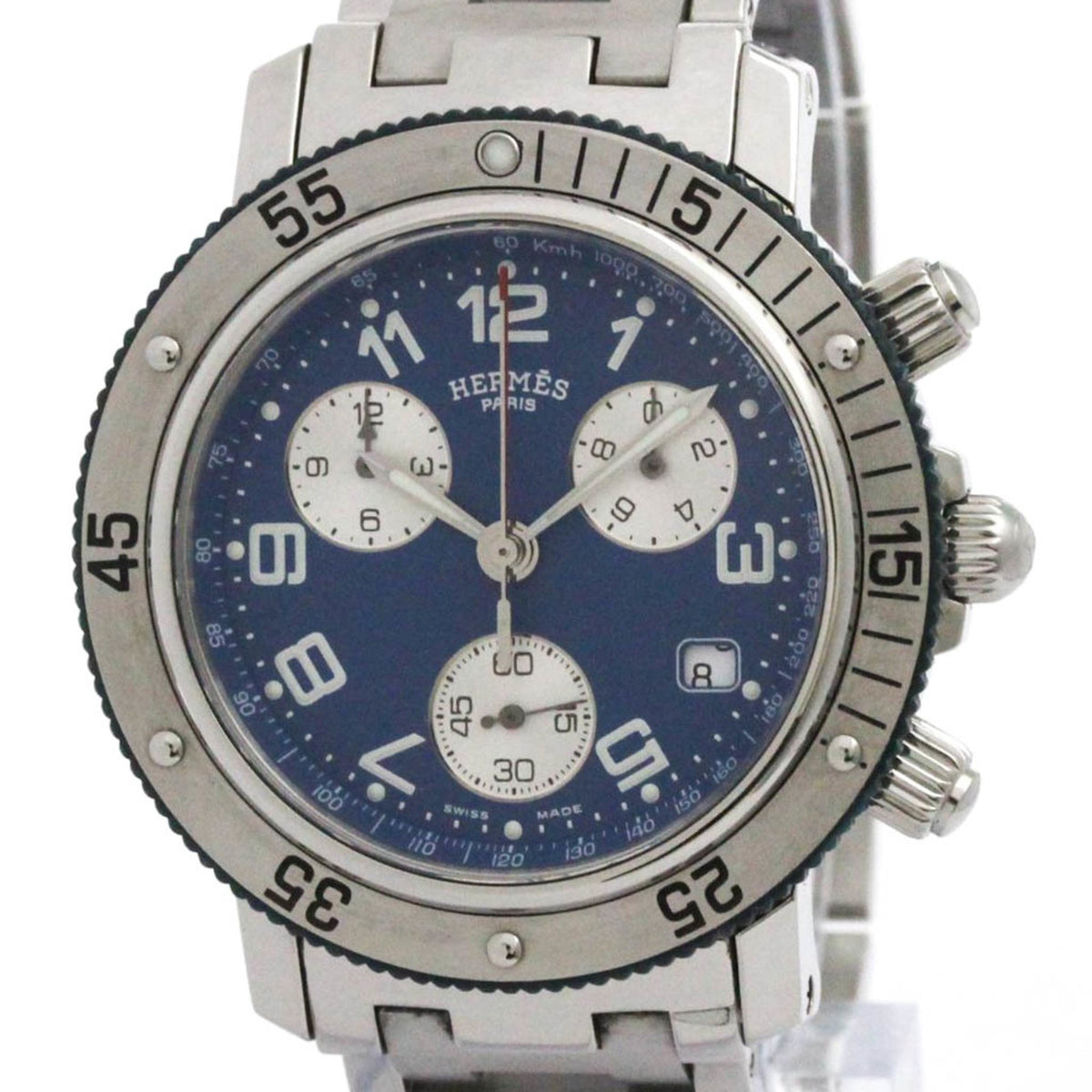 Pre-Owned HERMES Clipper Diver Chronograph Quartz Mens Watch CL2.917