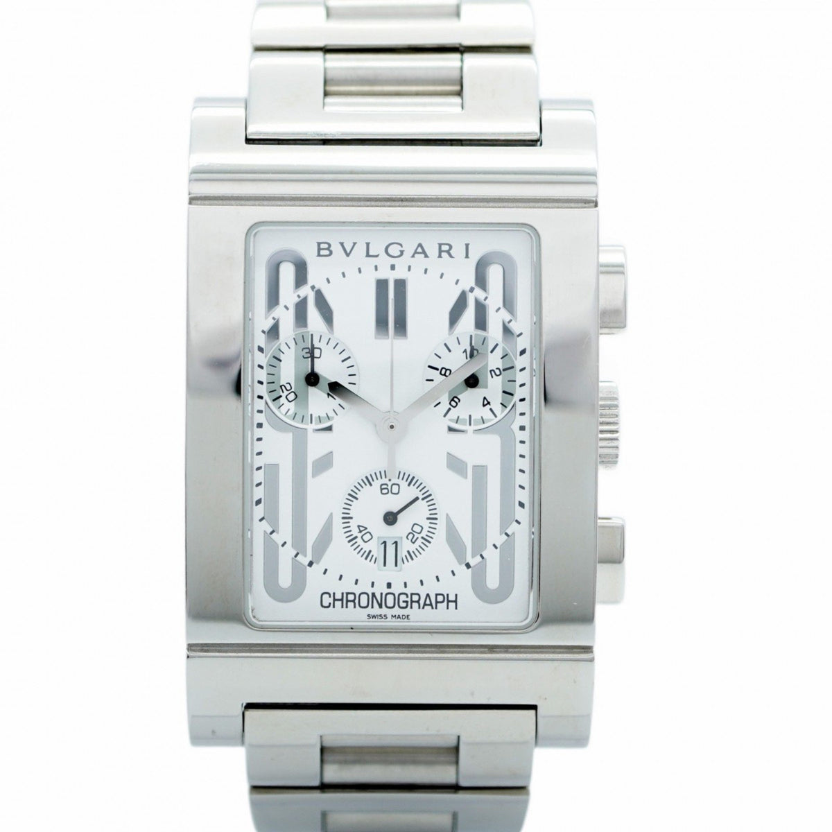Gebrauchte Bvlgari Rettangolo RTC49S Herrenuhr mit weißem Zifferblatt 
