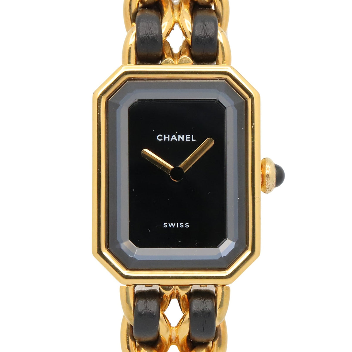 Pre-Owned Chanel CHANEL Premi?re L Watch, Gold Plated (GP), Leather Strap, Women's, Black, H0001