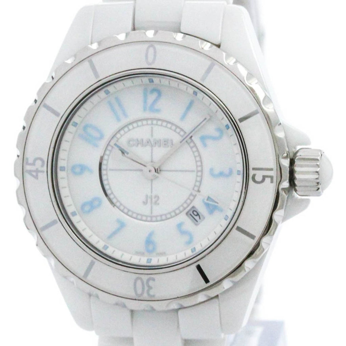 Gebrauchte polierte CHANEL J12 Blue Light LTD Edition Keramik-Damenuhr H3826 BF574140 