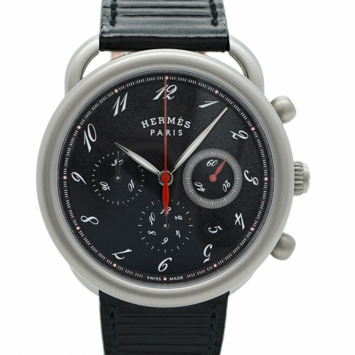 Gebrauchte Herm?s Arceau AR3.941 Herrenuhr mit schwarzem Zifferblatt 