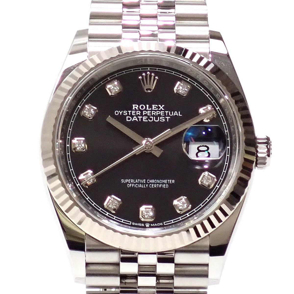 Pre-Owned Rolex Datejust Men's 126234 Automatic, Random Number, Stainless Steel, White Gold, Diamond-Set Watch