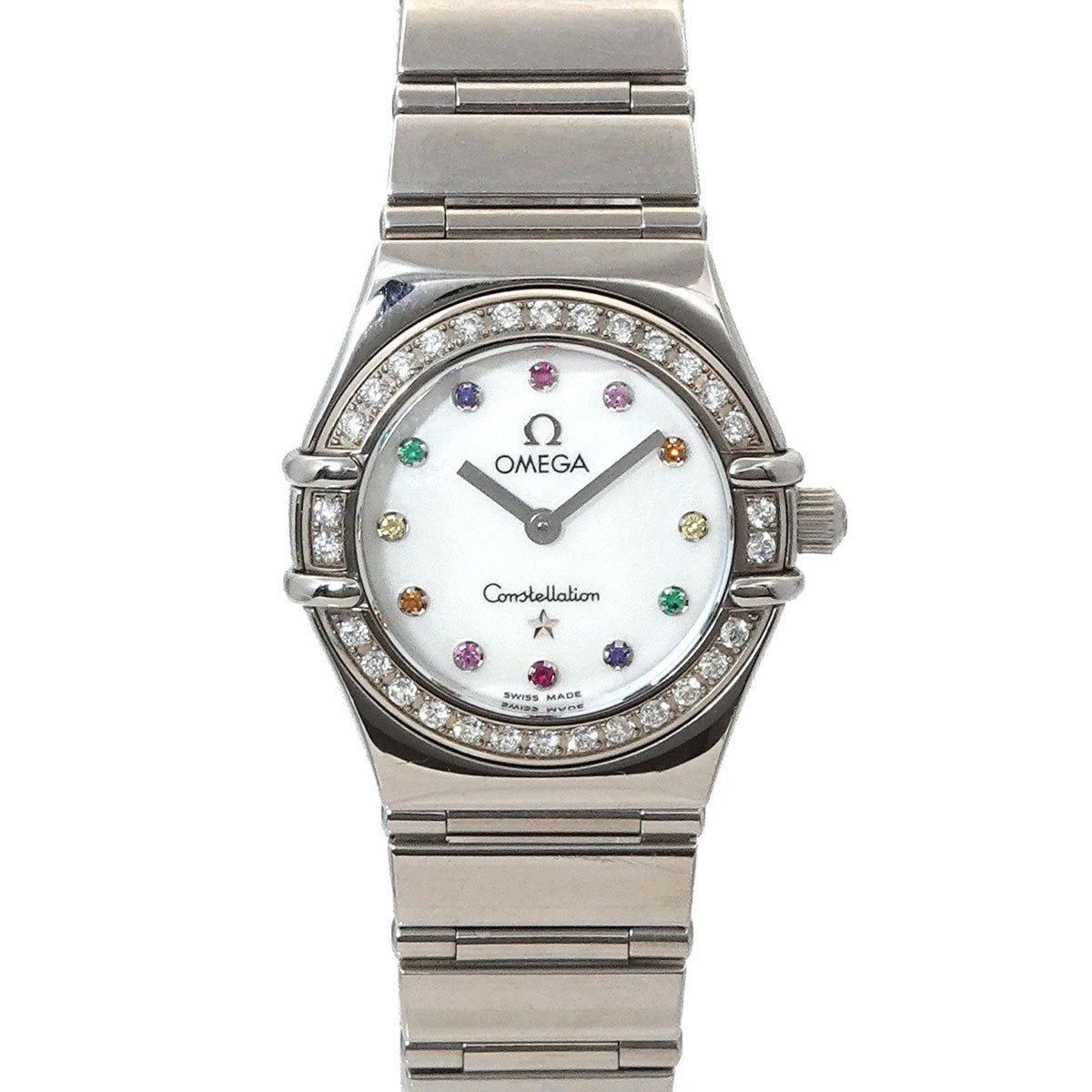 Pre-Owned OMEGA Constellation Mini Iris 1460 79 Diamond Bezel Women's Watch White Shell Quartz