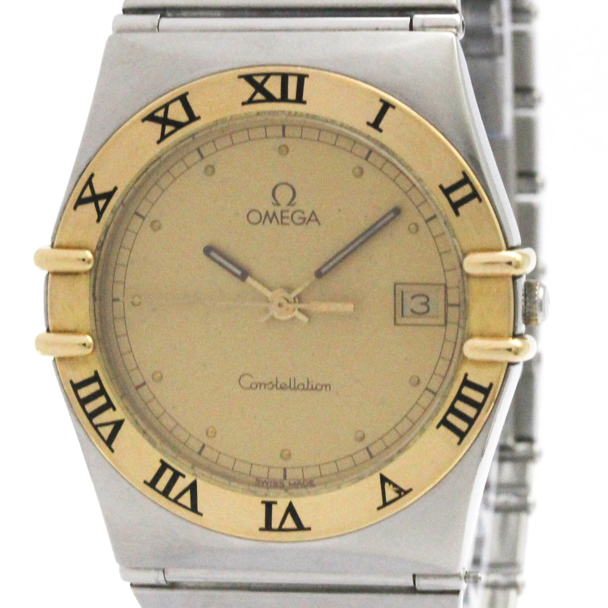 Pre-Owned OMEGA Constellation 18K Gold Steel Quartz Mens Watch 396.1080 Polished