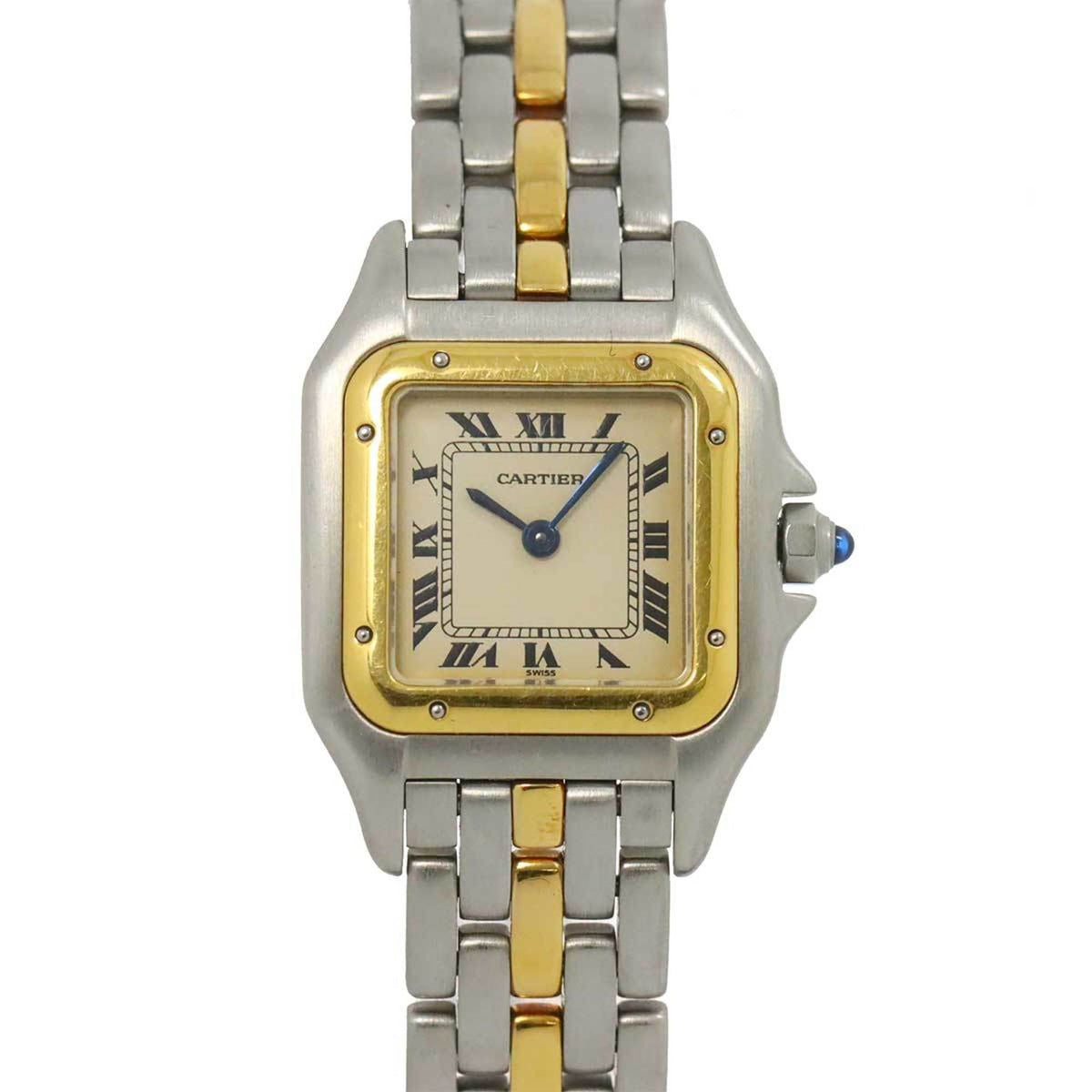 Gebrauchte Cartier Panthere 1 Row SM Combi Damenuhr Elfenbein K18YG Gelbgold Quarz 