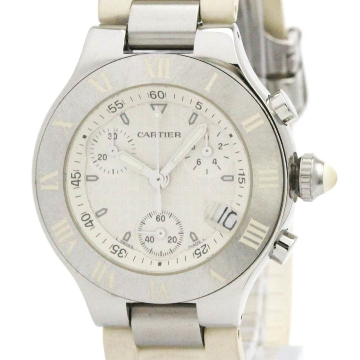 Pre-Owned CARTIER Must 21 Chronoscaph Steel Quartz Ladies Watch W10197U2 Polished