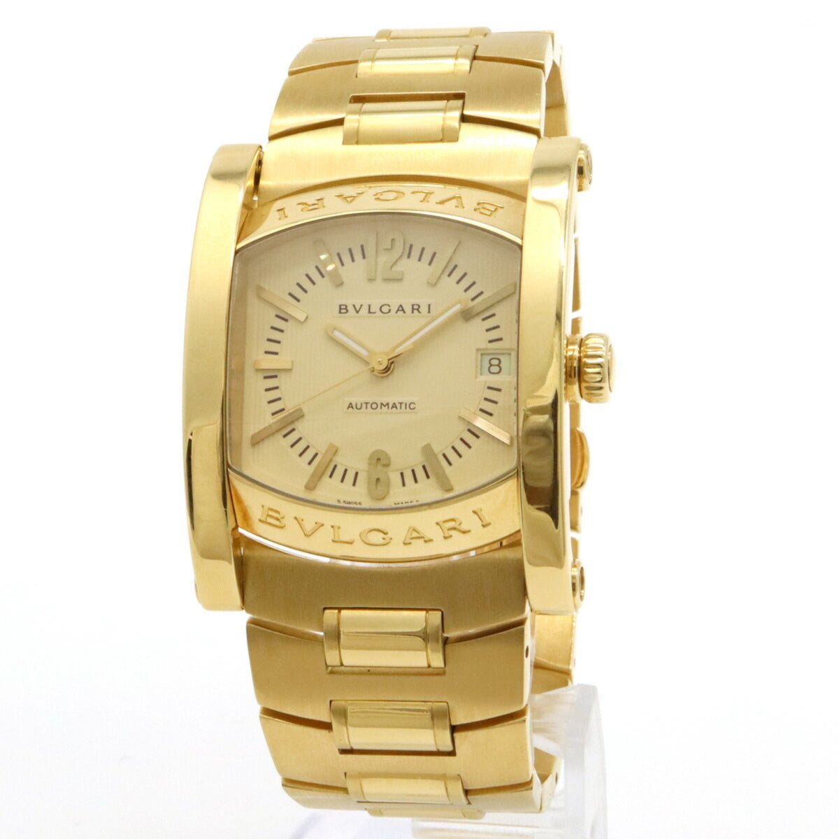 Gebrauchte BVLGARI Ashoma Date Elfenbein-Zifferblatt K18YG Lederarmband Herren AT Automatik-Armbanduhr A4G 