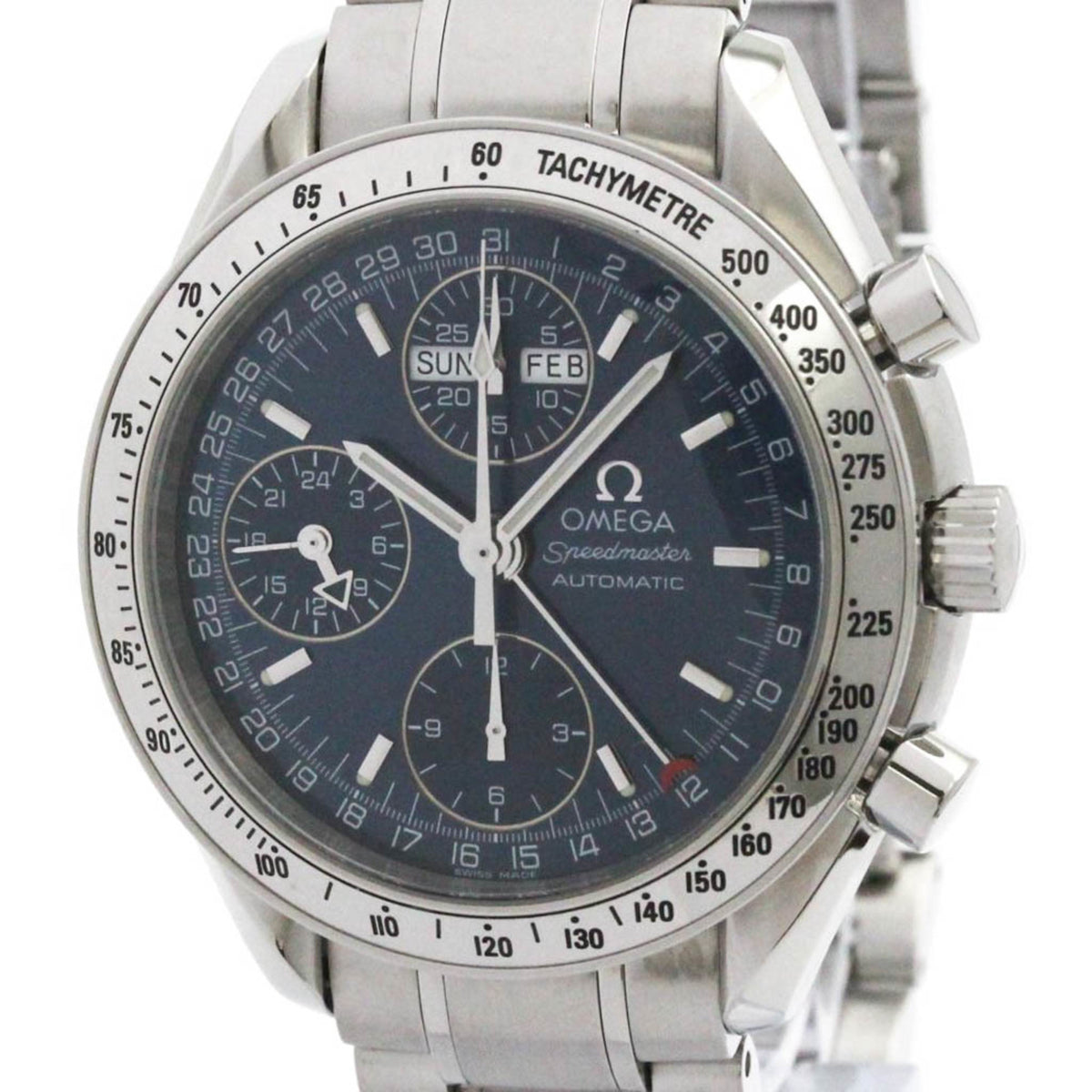 Pre-Owned OMEGA Speedmaster Triple Date Steel Automatic Watch 3523.80 Polished