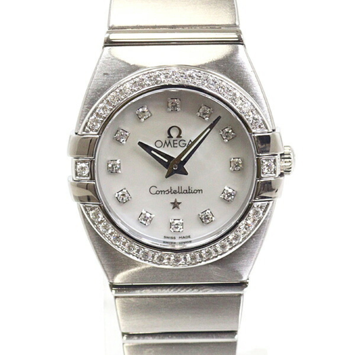 Gebrauchte OMEGA Constellation Damenuhr 1589.75.00, weißes Muschelzifferblatt, Quarz-Finish 