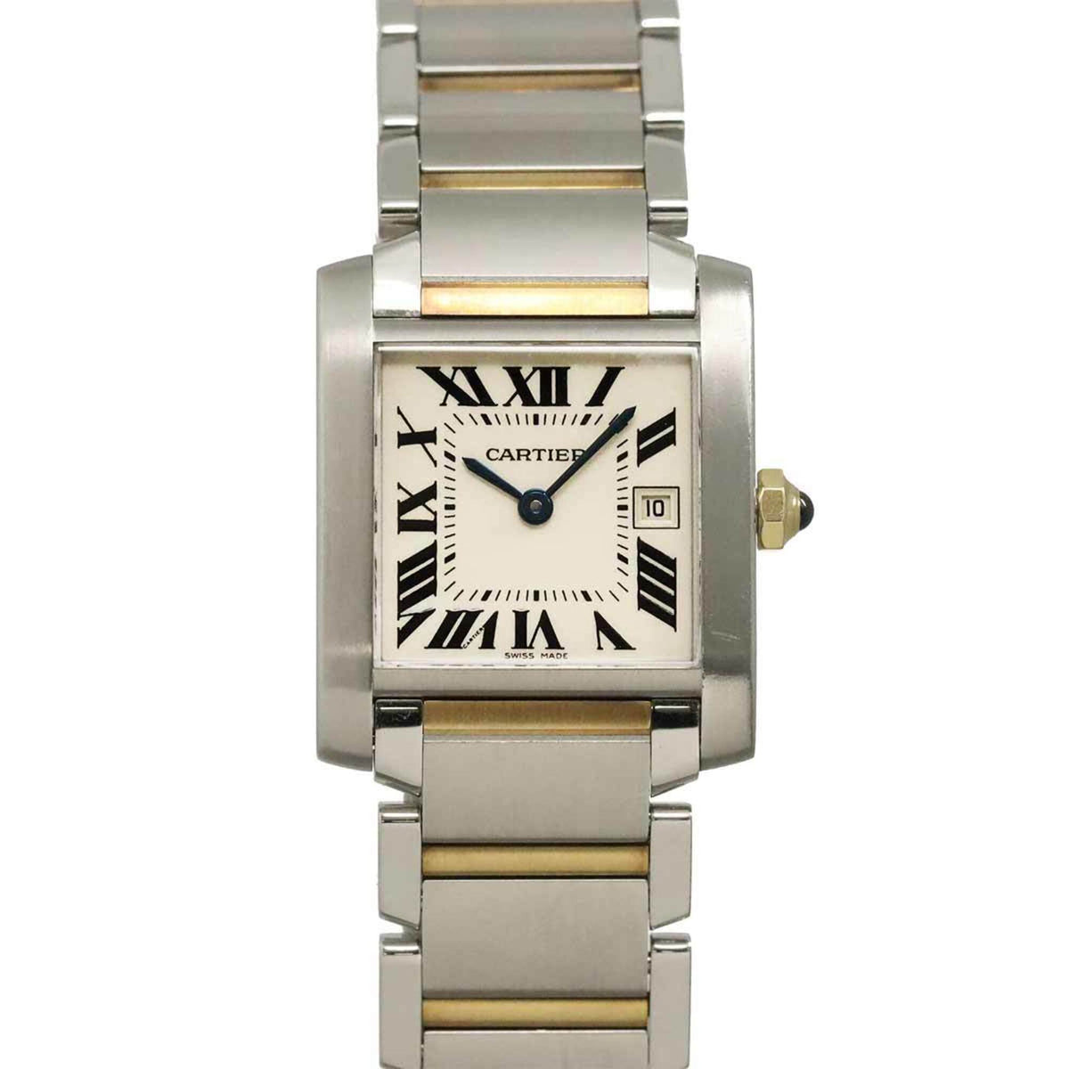 Pre-Owned Cartier Tank Francaise MM Two-Tone W51012Q4 Boys' Watch, Date, Ivory, Yellow Gold (YG), Quartz Watch