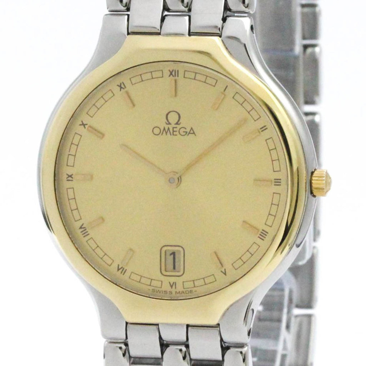 Gebrauchte OMEGA De Ville Symbol 18 Karat Gold Stahl Quarz Herrenuhr poliert 