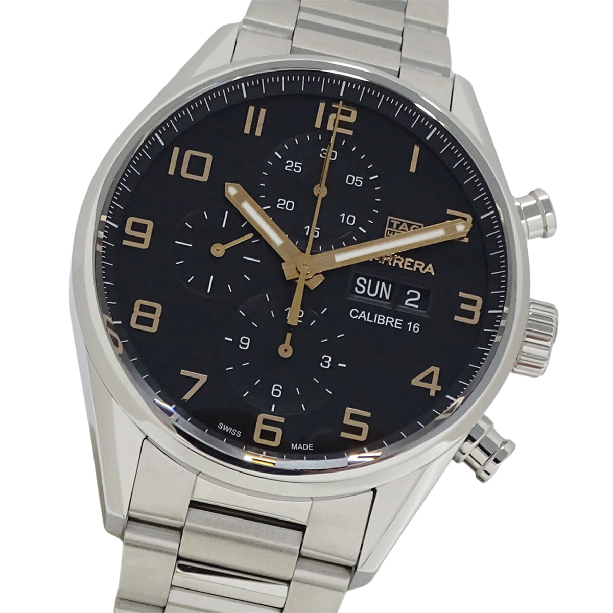 Pre-Owned TAG Heuer Carrera CV2A1AB Men's Watch, Brand Name, Caliber 16 Chronograph, Automatic Movement, Stainless Steel (SS), Leather Strap