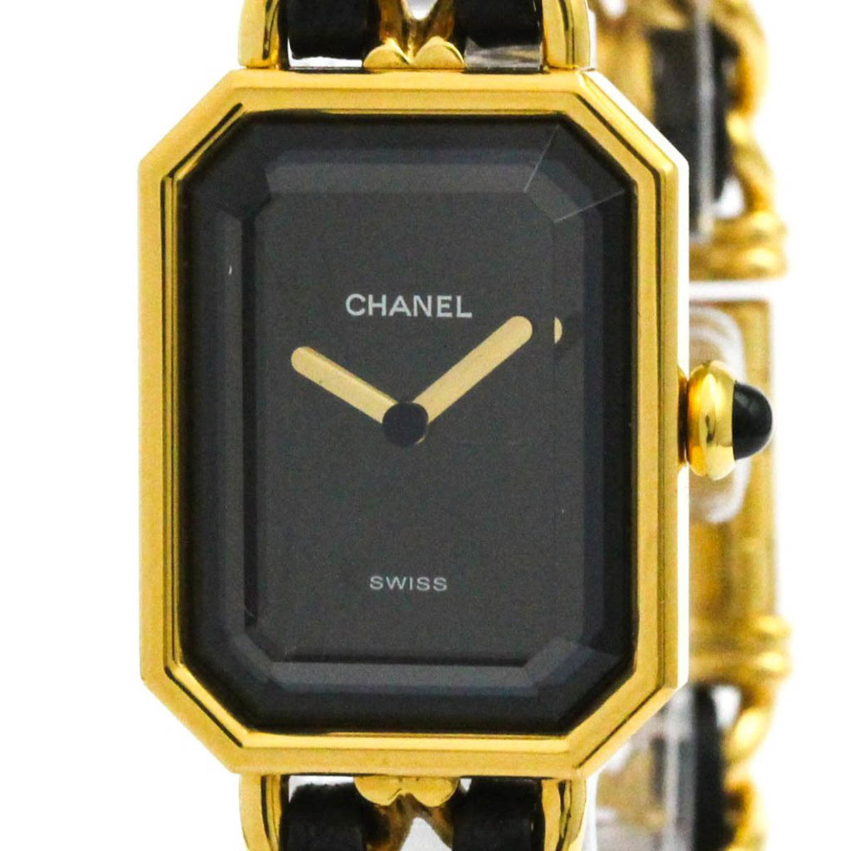 Gebrauchte CHANEL Premiere Größe L vergoldete Quarz-Damenuhr H0001 