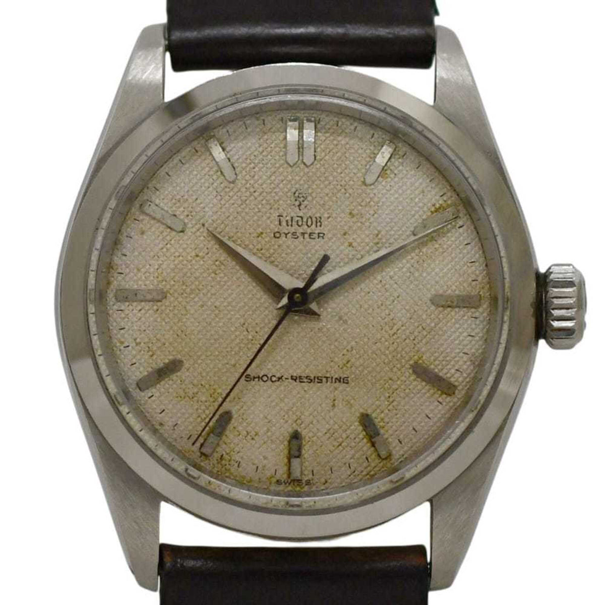 Pre-Owned Tudor Oyster Watch, Beige, Silver, Brown, 7934, Manual Winding, Overhauled, Stainless Steel, Leather Strap, 216*** TUDOR