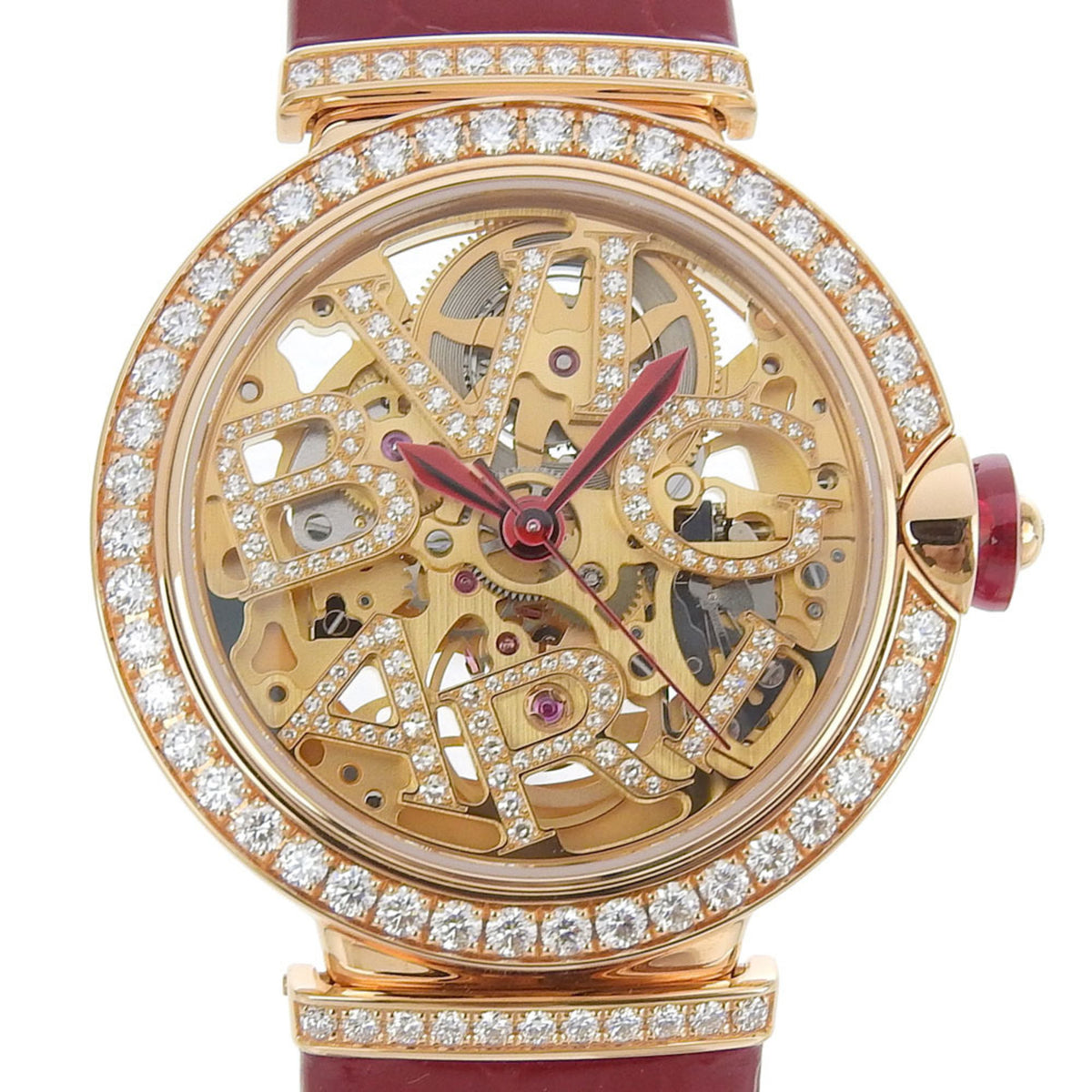 Gebrauchte BVLGARI Lucea 102833 LUP33G Skelett Zifferblatt Lünette/Zifferblatt Diamant K18PG/Leder 