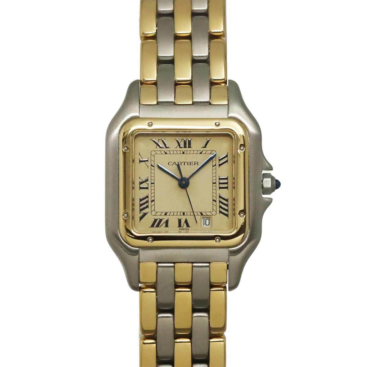 Pre-Owned Cartier Panth?re MM 3-Row Date Two-Tone Watch 83083244 Boys' Ivory YG Yellow Gold Quartz
