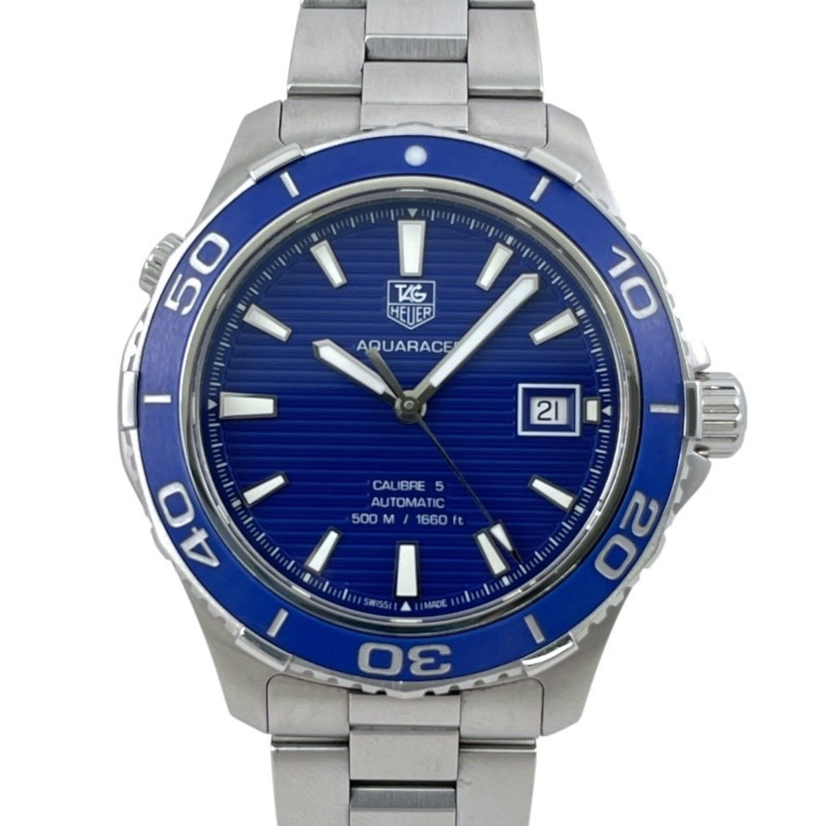 Pre-Owned TAG HEUER Aquaracer WAK2111.BA0830 Stainless Steel Men's Automatic Watch with Caliber 5 Movement and Blue Dial