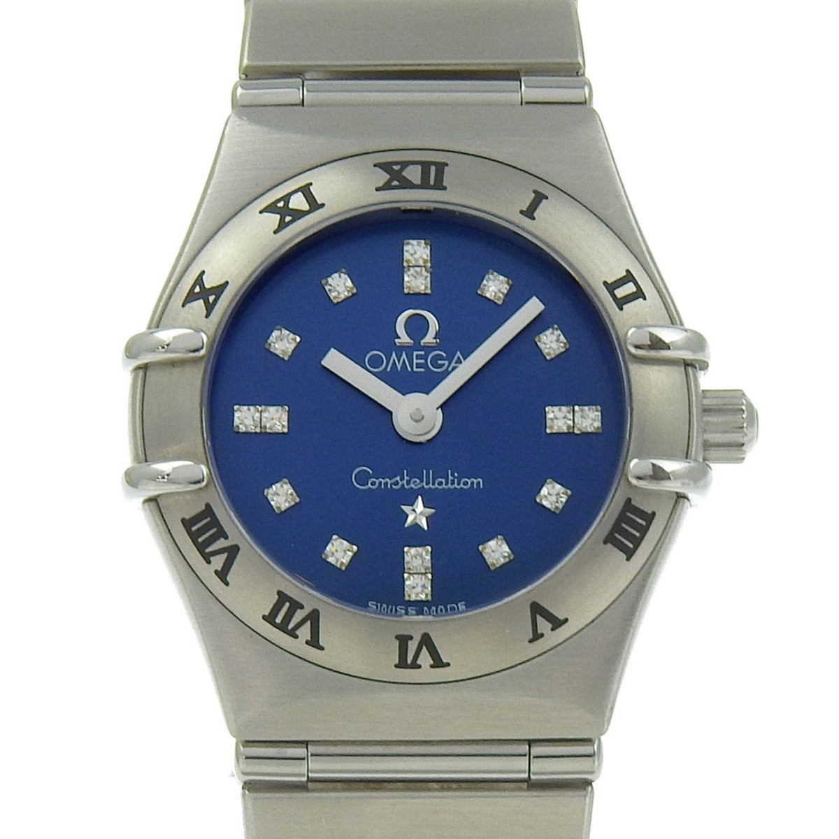 Gebrauchte OMEGA Constellation Mini Uhr Cindy Crawford Limitiert auf 1999 Stück 1563.86 Edelstahl x Diamant Quarz Analoganzeige Blaues Zifferblatt Damen 