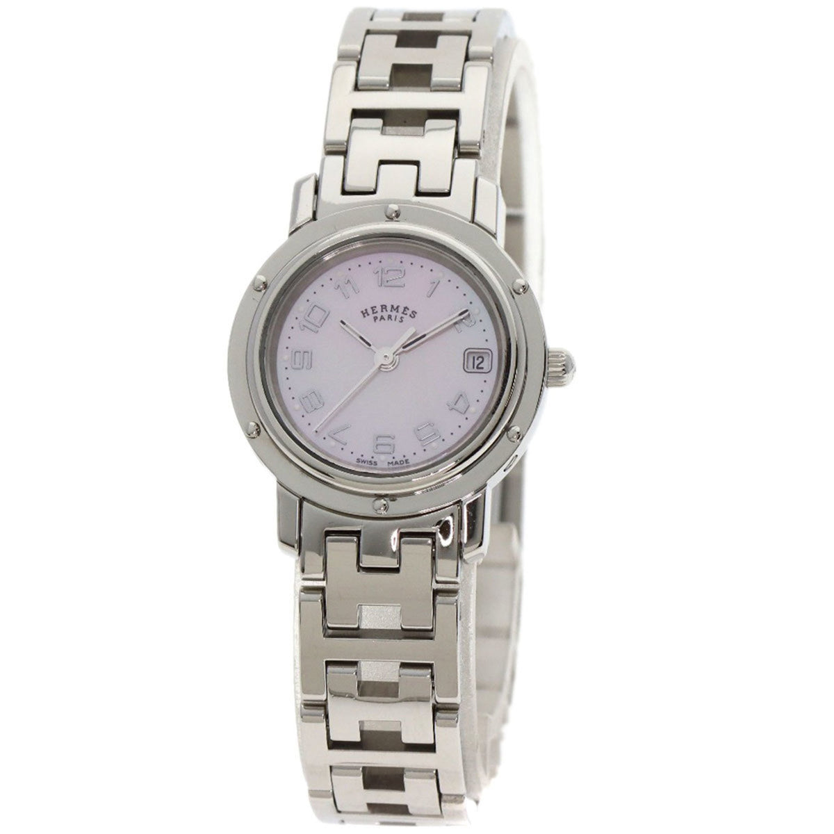 Gebrauchte Hermes CL4.210 Clipper Nacr? Neue Schnalle Uhr Edelstahl SS Damen HERMES 