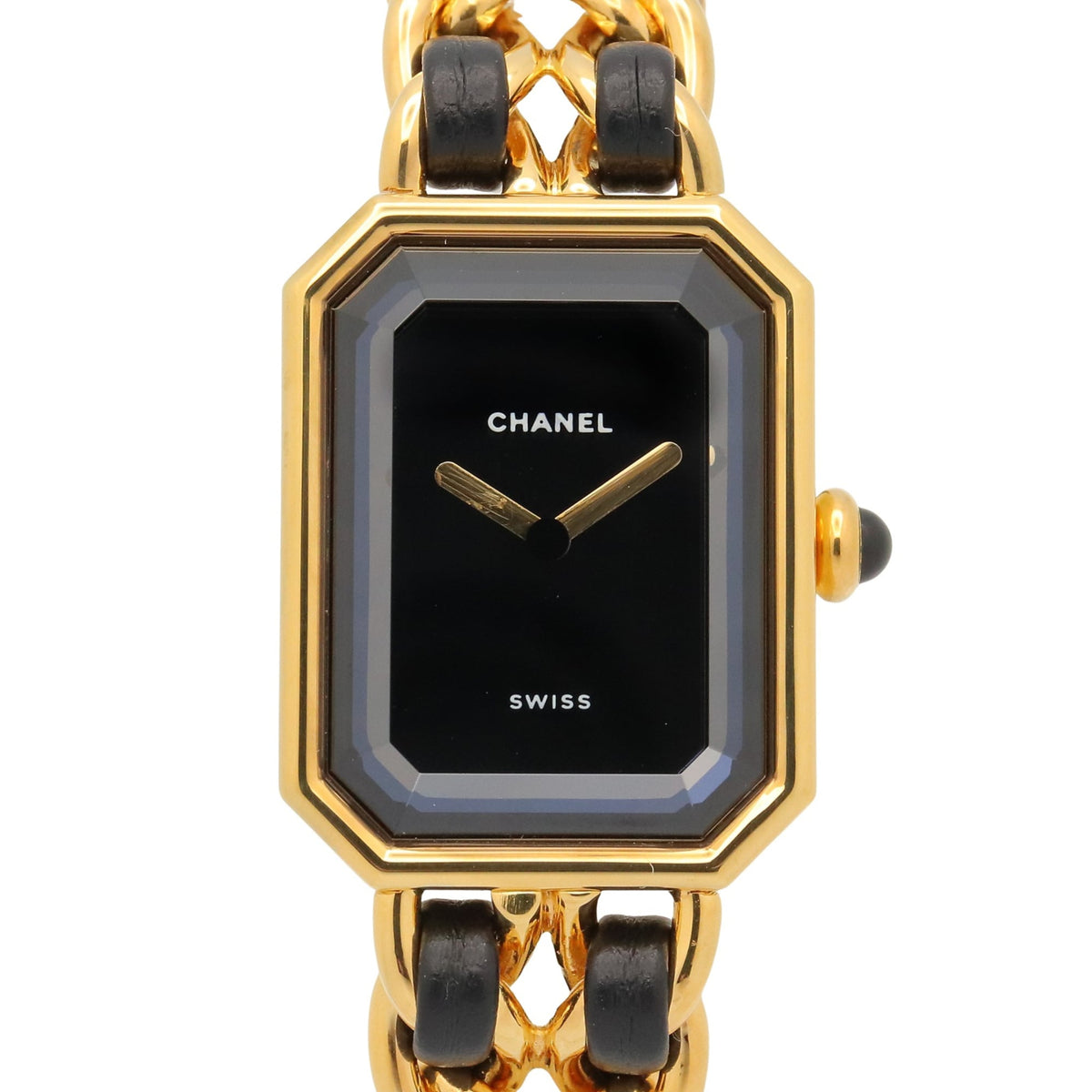 Pre-Owned Chanel CHANEL Premi?re S Watch, Gold Plated (GP), Leather Strap, Women's, Black, H0001