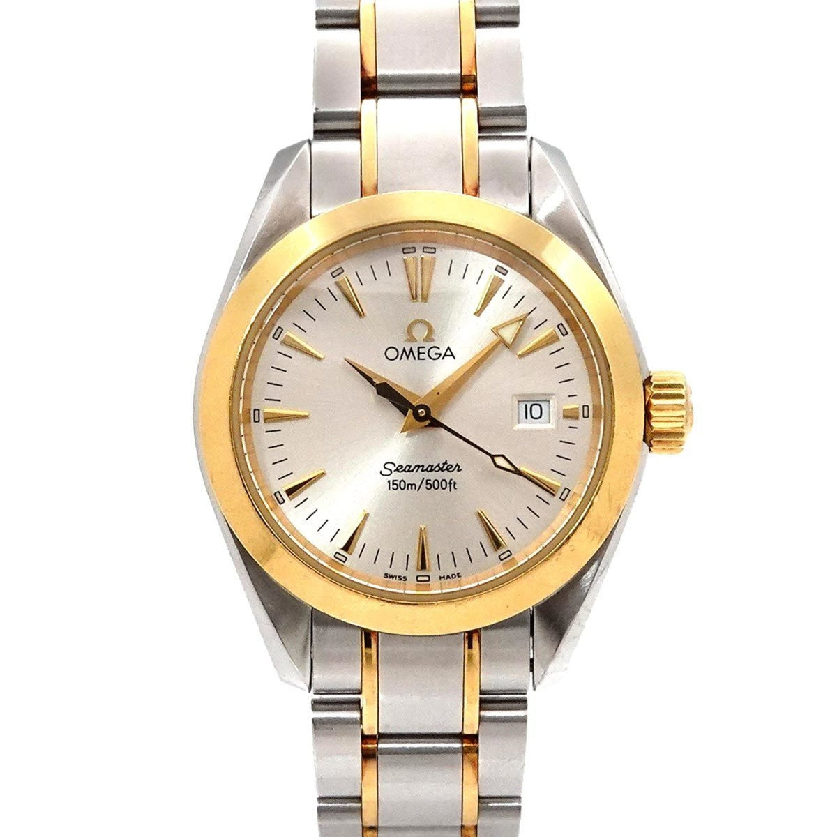Gebrauchte OMEGA Seamaster Aqua Terra Combi 2377 30 Damenuhr Datum Silber YG Gelbgold Quarz 