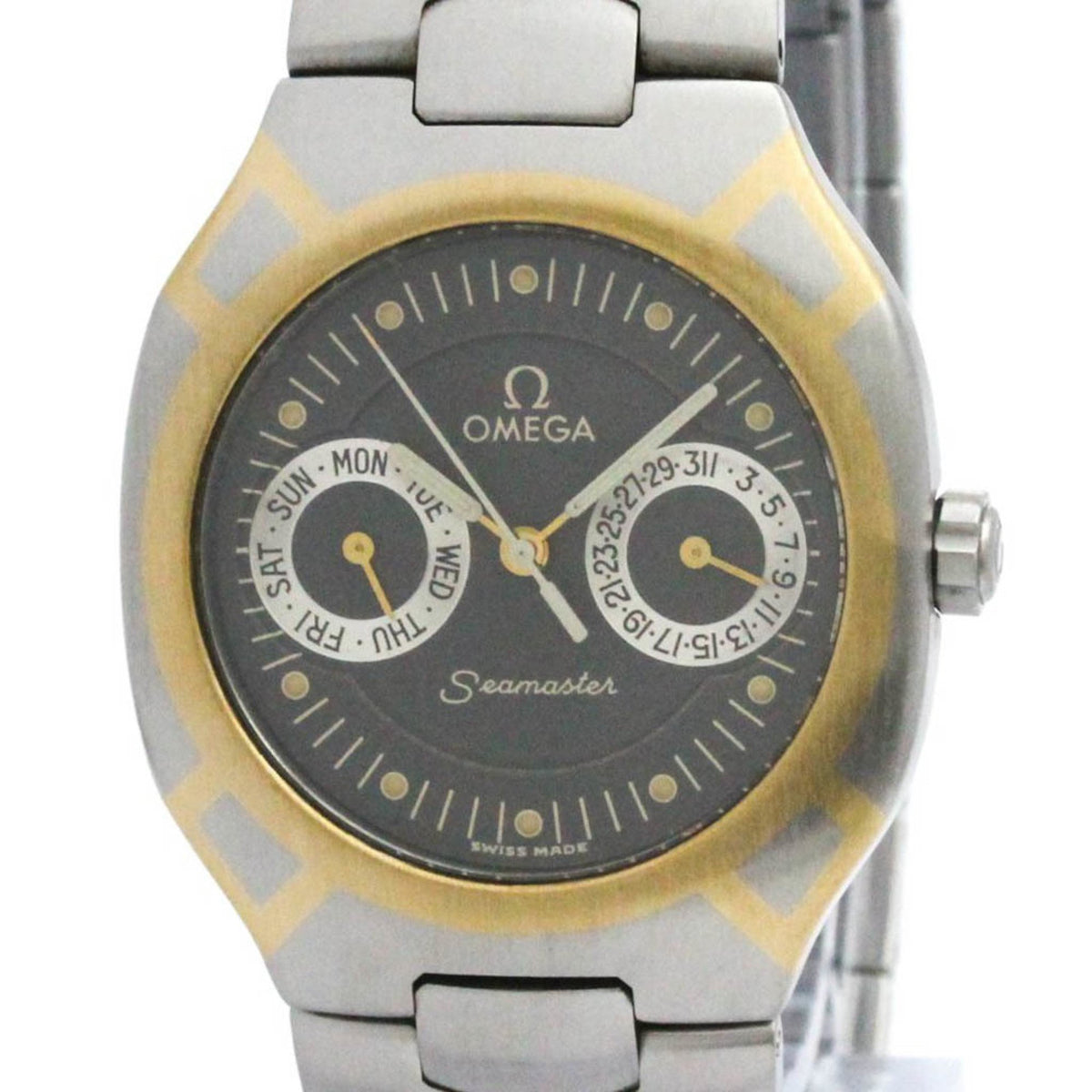 Gebrauchte OMEGA Seamaster Polaris Day Date 18K Gold Stahl Uhr 396.1022 Poliert 