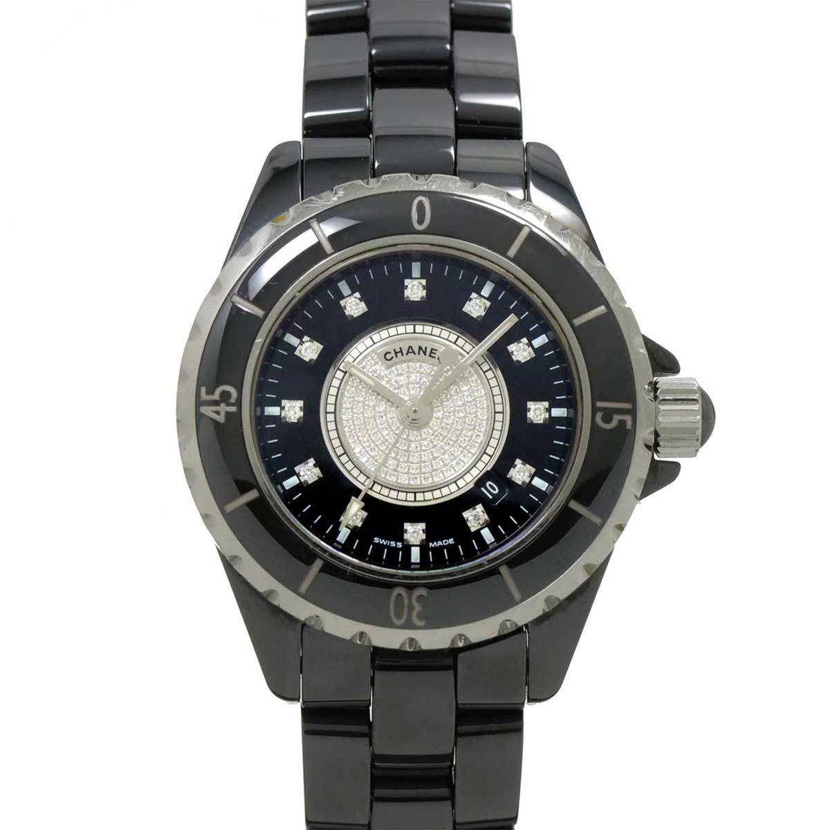 Gebrauchte Chanel CHANEL J12 33mm H2122 Damenuhr 12P Diamant Datum Schwarz Keramik Zentrum Quarz 