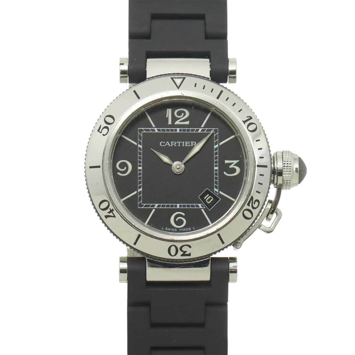 Pre-Owned Cartier Pasha Seatimer W3140003 Women's Watch with Date Display, Black Quartz Movement