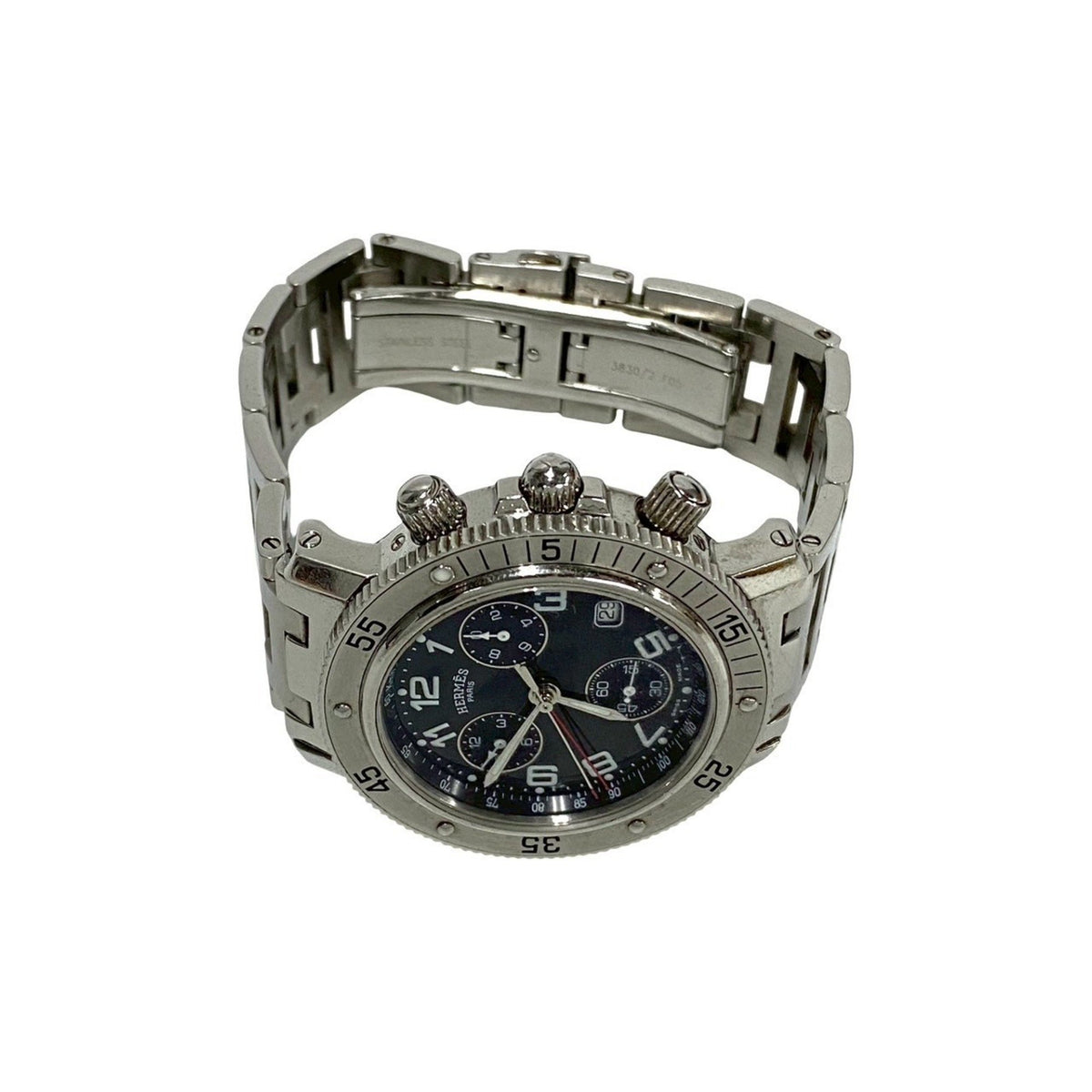 Pre-Owned HERMES Clipper Date Stainless Steel Wristwatch for Men, Silver, 23951
