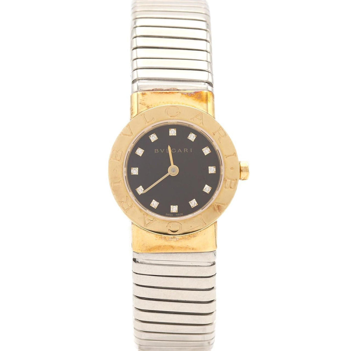 Pre-Owned Bvlgari Tubogas Combination 12P Large Size BB232TG 12 YG Quartz Watch