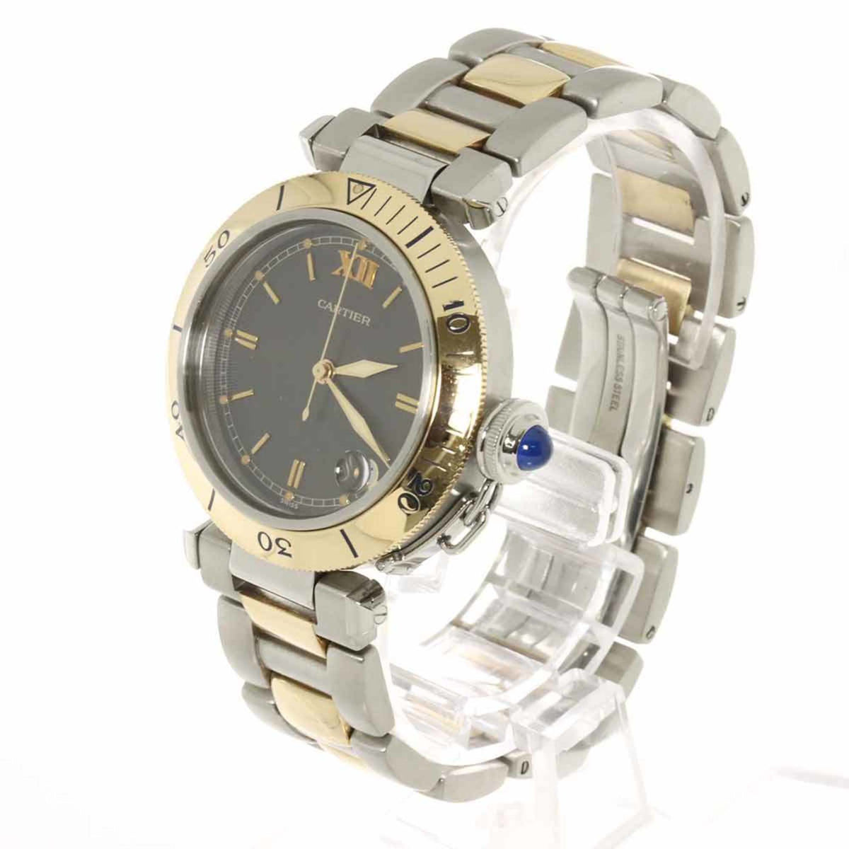 Gebrauchte Cartier Pasha C Combi W31016N1 Jungenuhr Datum Grau YG Automatik Selbstaufzug 