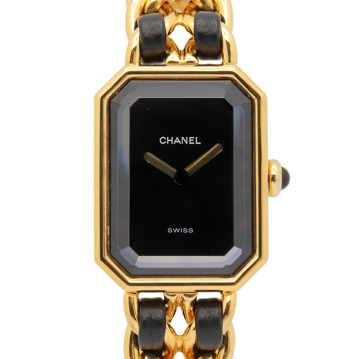 Pre-Owned Chanel CHANEL Premi?re M Watch, Gold Plated Leather, Women's, Black, H0001