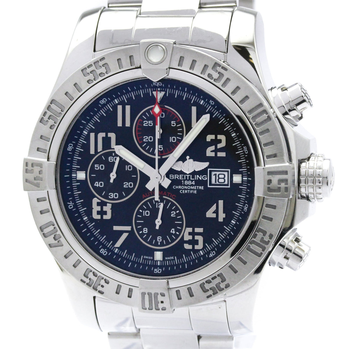 Pre-Owned BREITLING Super Avenger ll Chronograph Steel Mens Watch A13371 Polished