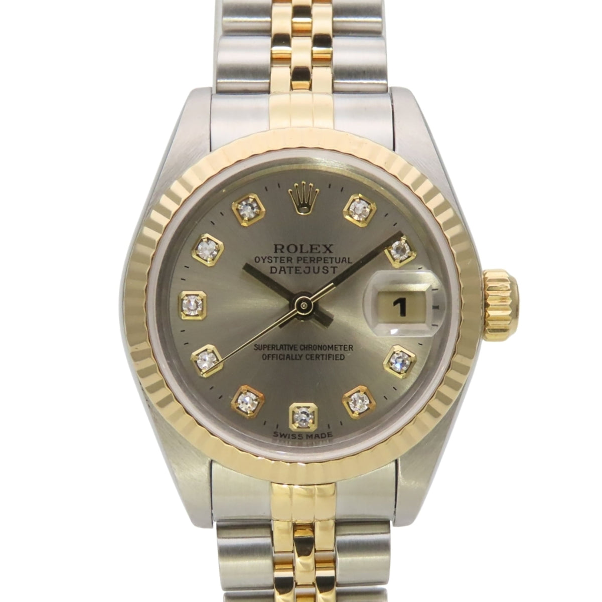 Pre-Owned Rolex Datejust 69173G 10PD Stainless Steel 18K Yellow Gold Diamond Dial Gray Two-Tone Ladies Watch ROLEX