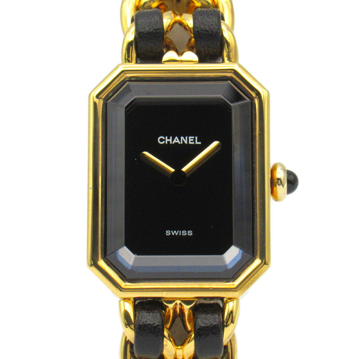Gebrauchte CHANEL Premiere S Uhr GP (vergoldet) Leder Damen Schwarz H0001 