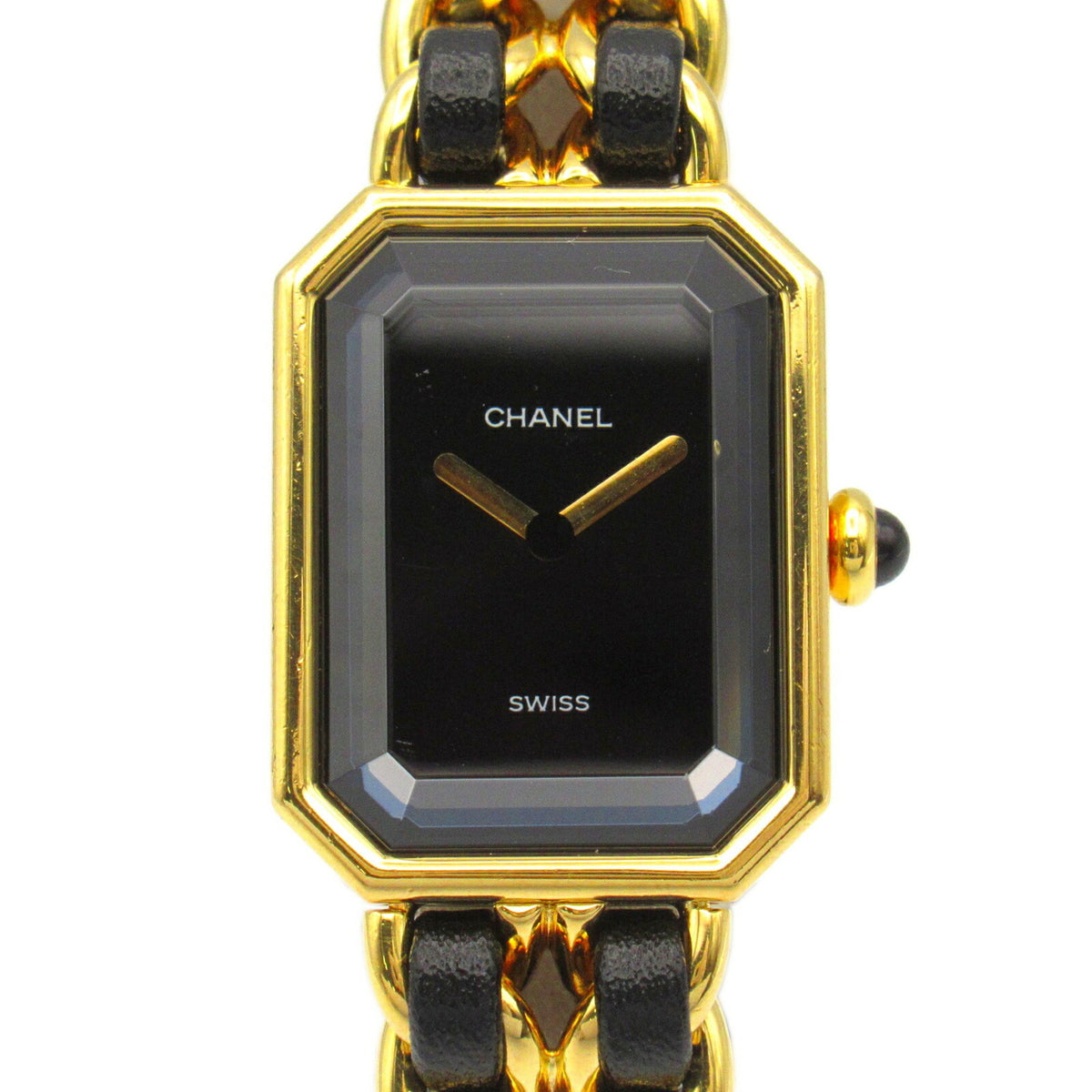 Gebrauchte CHANEL Premiere S Uhr GP (vergoldet) Leder Damen Schwarz H0001 
