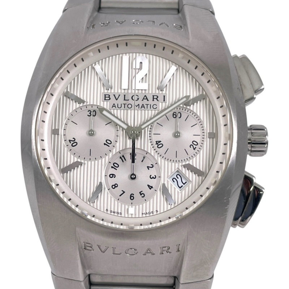 Pre-Owned BVLGARI Ergon Chronograph EG40SCH Men's Stainless Steel Watch with White Dial and Date Display, Automatic Movement