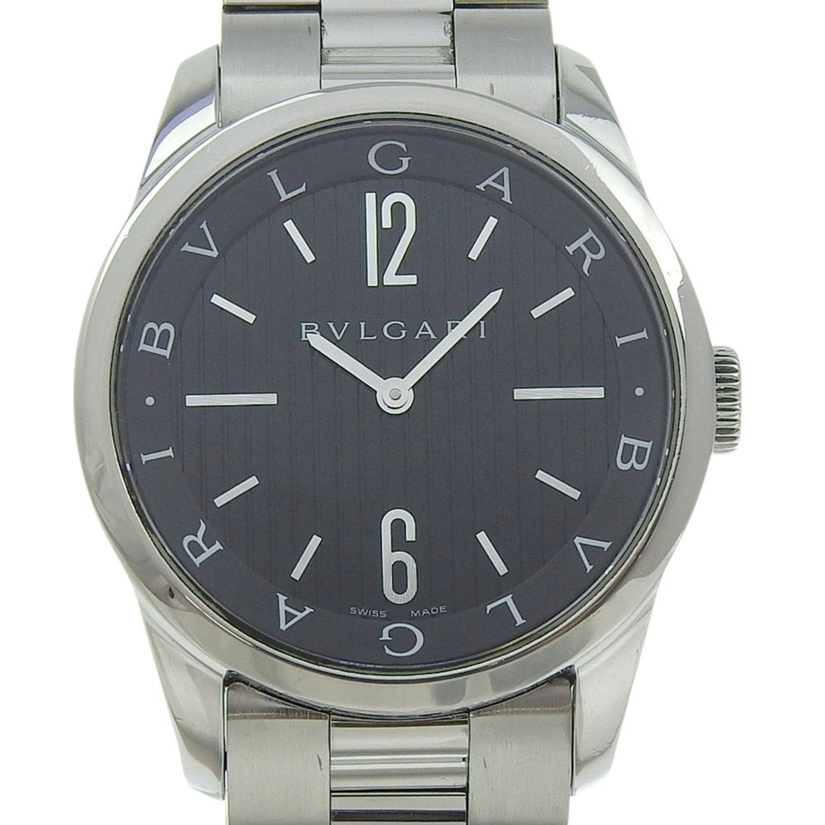 Gebrauchte BVLGARI Solo Tempo Uhr ST37S Edelstahl Quarz Analoganzeige Schwarzes Zifferblatt Herren 