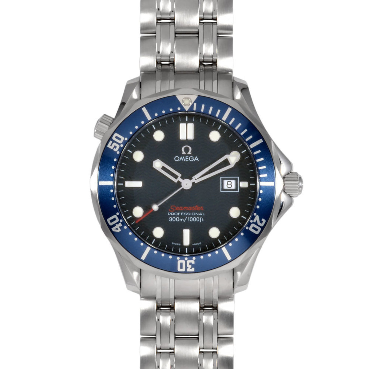 Gebrauchte OMEGA 2221.80 Seamaster 300 Professional Uhr Quarz Blaues Zifferblatt Datum SS Navy Herren 