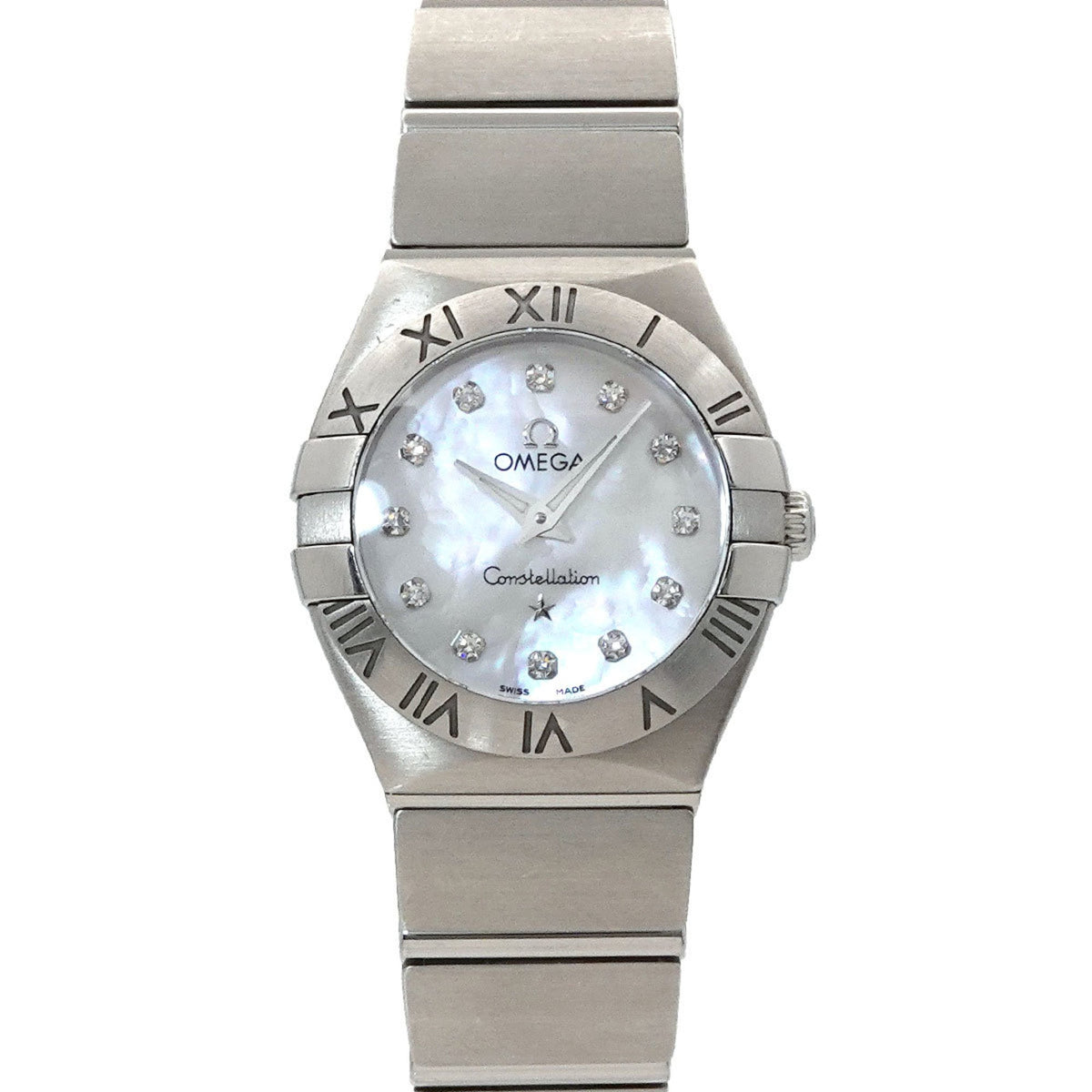 Pre-Owned OMEGA Constellation 123 10 24 60 55 001 Women's Watch with 12 Diamonds, White Shell, and Quartz Movement